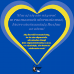 Na niebieskim tle żółto niebieskie serce a w nim niebieski napis Ogranicz media. Korzystaj tylko z wiarygodnych źródeł. Zadbaj także o własne emocje. Pod niebieskim napisem znajduje się żółty napis Nawet jeżeli twój maluch nie rozumie co się dzieje, czuje i dostrzega twoje emocje.