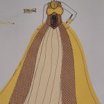 Projekt długiej w kolorze żółtym sukienki