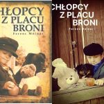 Zdjęcie okładki "Chłopcy z Placu Broni". Na brązowym tle dziewczynka w czarnej czapce trzyma psa. Obok pluszowy, biały miś