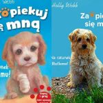 Zdjęcie okładki "Zaopiekuj się mną". Na niebieskim tle mały, kudłaty piesek